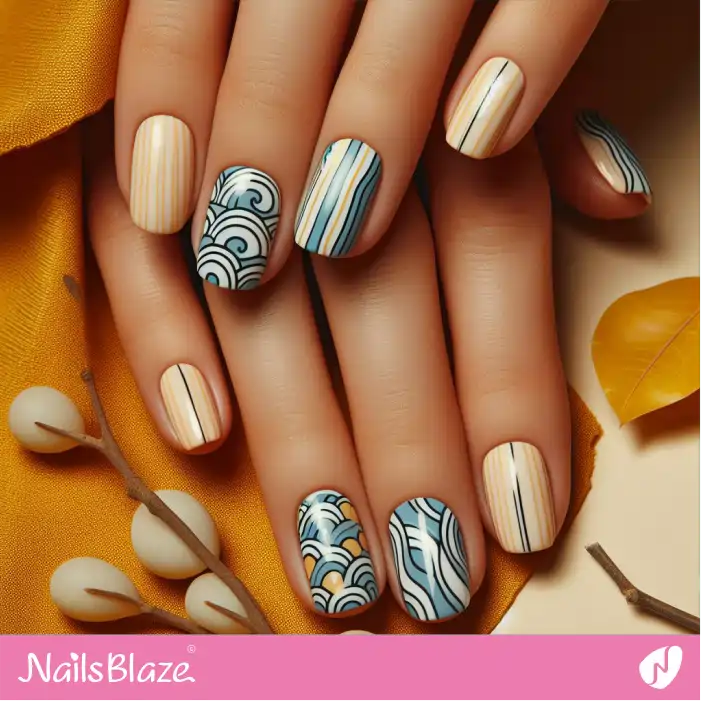 Ocean Swirls and Striped Nails Design | Save the Ocean Nails - NB3259